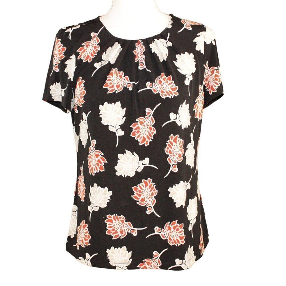 Calvin Klein Black Floral Stretch Blouse Keyhole Back Women’s Small - Picture 1 of 6